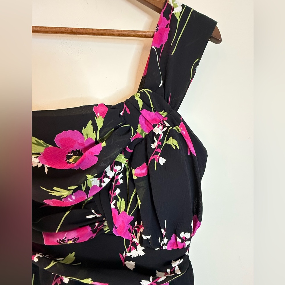 Delia’s floral one shoulder mini dress black pink green SZ 3 - Picture 3 of 14